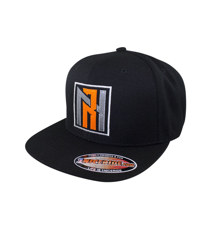 N-R Snapback Hat with embroidered logo and NICERIDE branding on the side, classic snapback hat design.