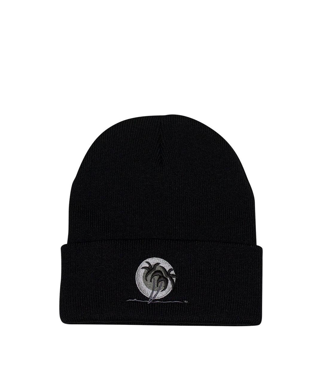 Blacked Out Classic Palm beanie featuring embroidered logo on a black knit hat.