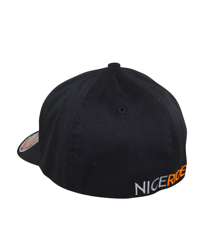 Back view of the N-R - Orange Classic Flexfit Hat showcasing the NICERIDE logo in embroidery.