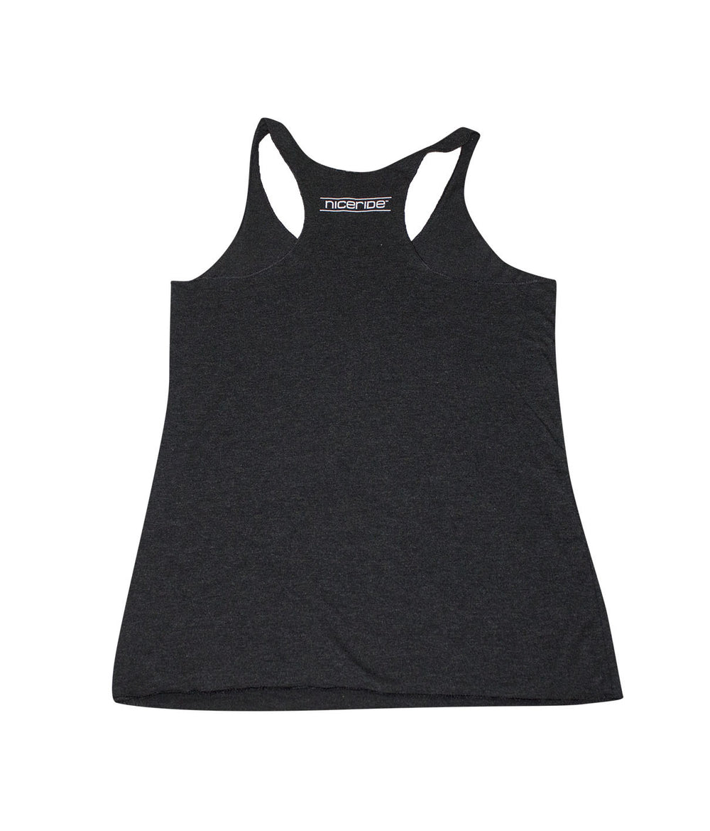 Paradise black tank top for women, featuring a vintage racerback design and soft tri-blend material.