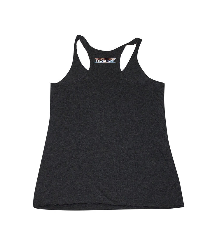 Paradise black tank top for women, featuring a vintage racerback design and soft tri-blend material.