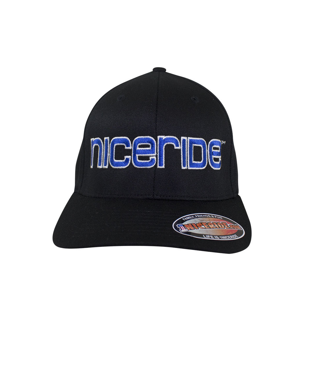 Bold Tower Black Classic Flexfit Hat featuring NICERIDE logo embroidered on the front, perfect hat for casual wear.