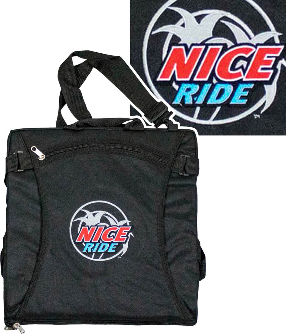 Choo Choo folding stadium seat bag featuring NICERIDE logo, ideal for comfortable sporting events.