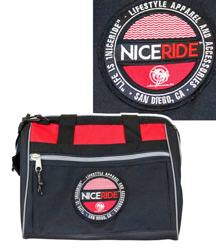 NICERIDE Badge Big Mouth Cooler designed for outdoor use, featuring an insulated body and a stylish patch.