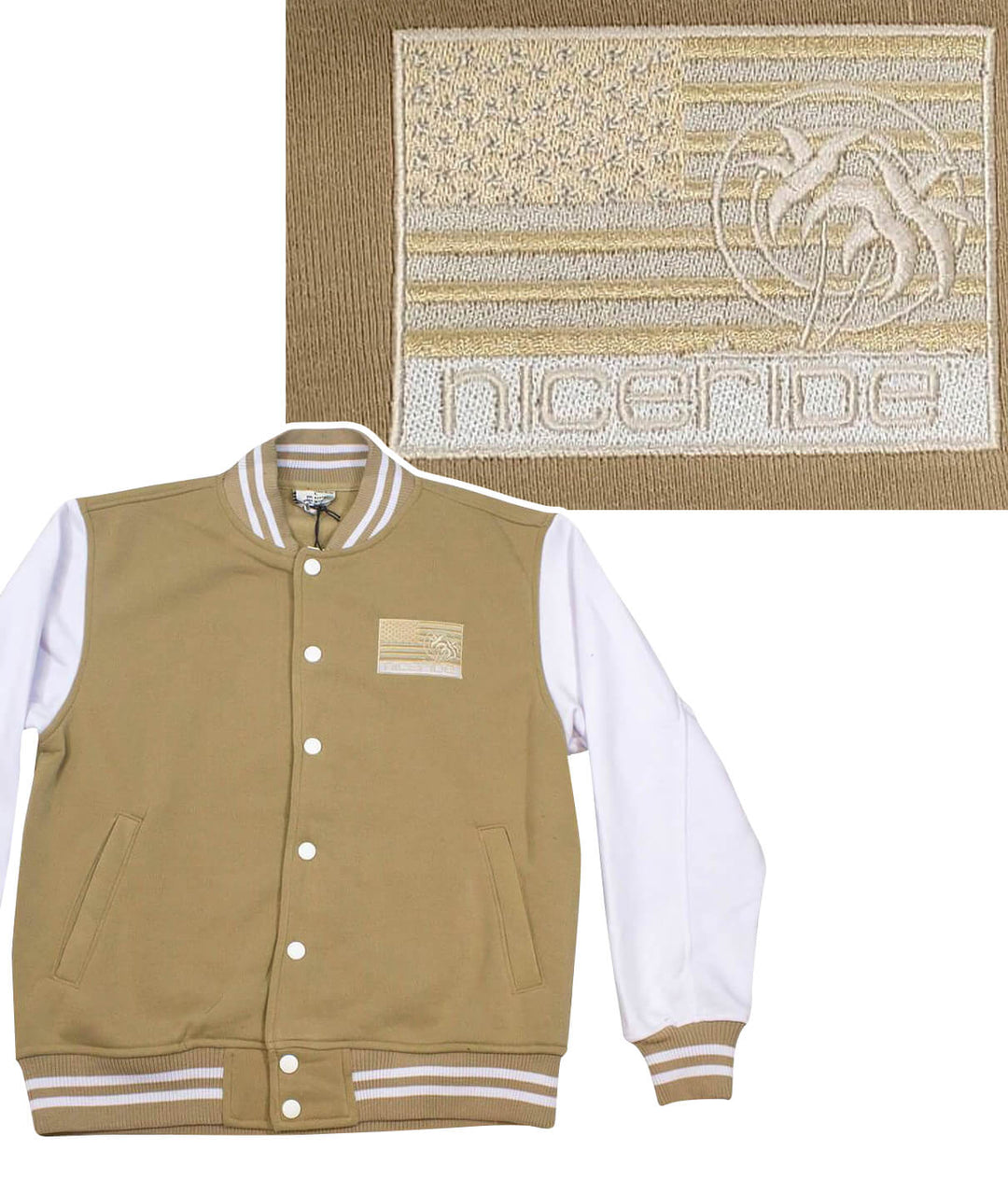 NICERIDE Strong jacket featuring American flag embroidery and stylish varsity design.