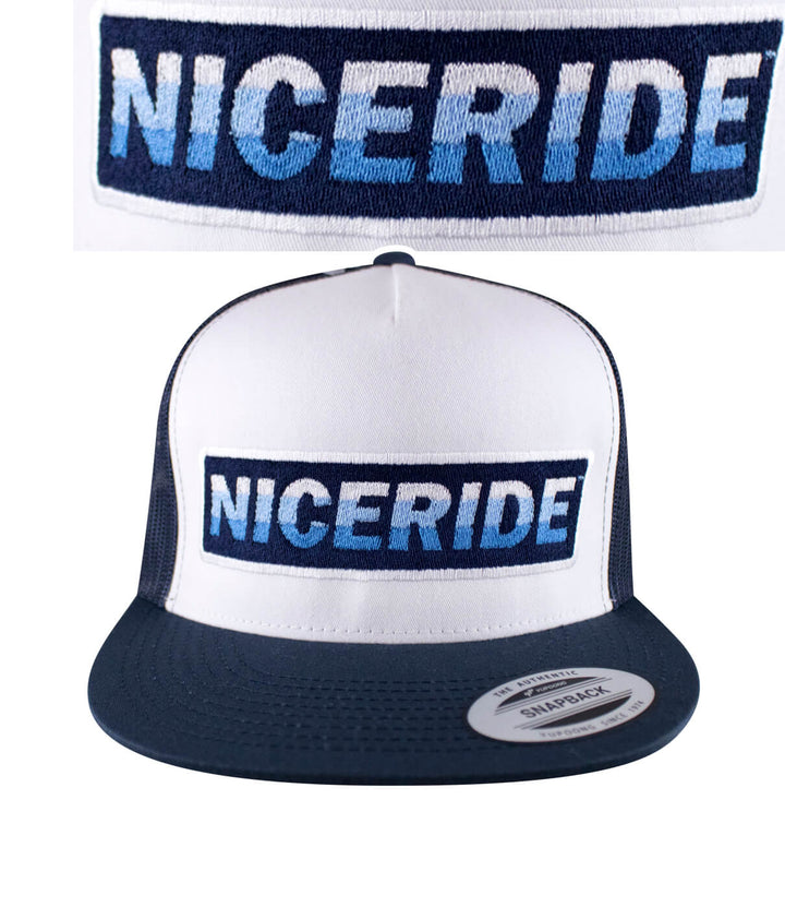 AM-PM Trucker Hat featuring NICERIDE embroidered design, a stylish hat for casual wear.