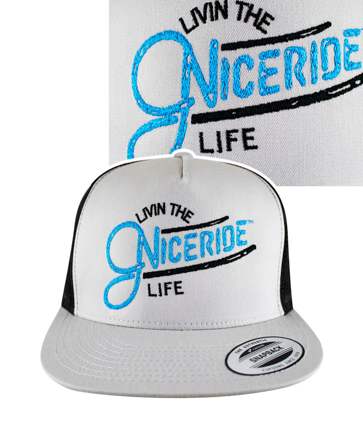 Tootsie Trucker Hat featuring NICERIDE design, front panel embroidery, a stylish hat for outdoor fun.