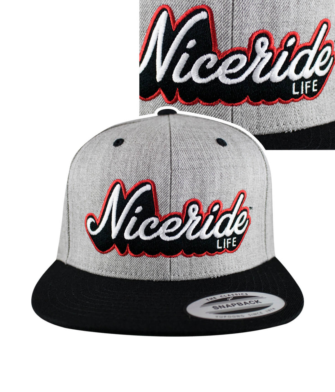 Half Pipe Flatbill Snapback Hat featuring NICERIDE embroidered logo on front and black visor.