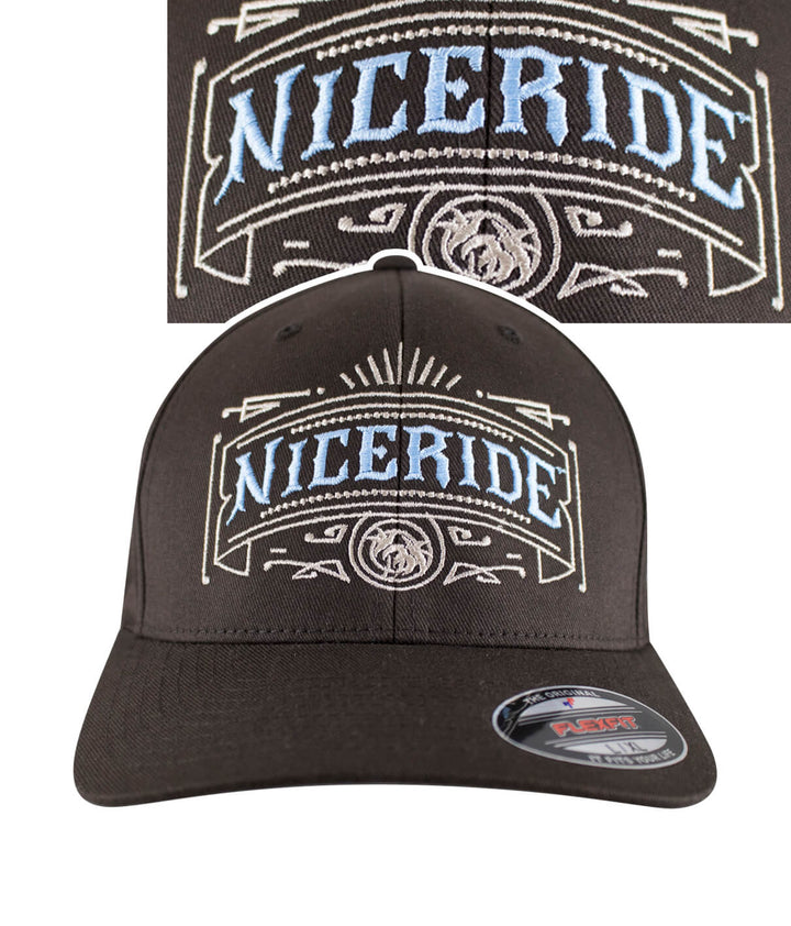 Cholo Flexfit hat featuring NICERIDE logo on the front, designed and embroidered in the USA.