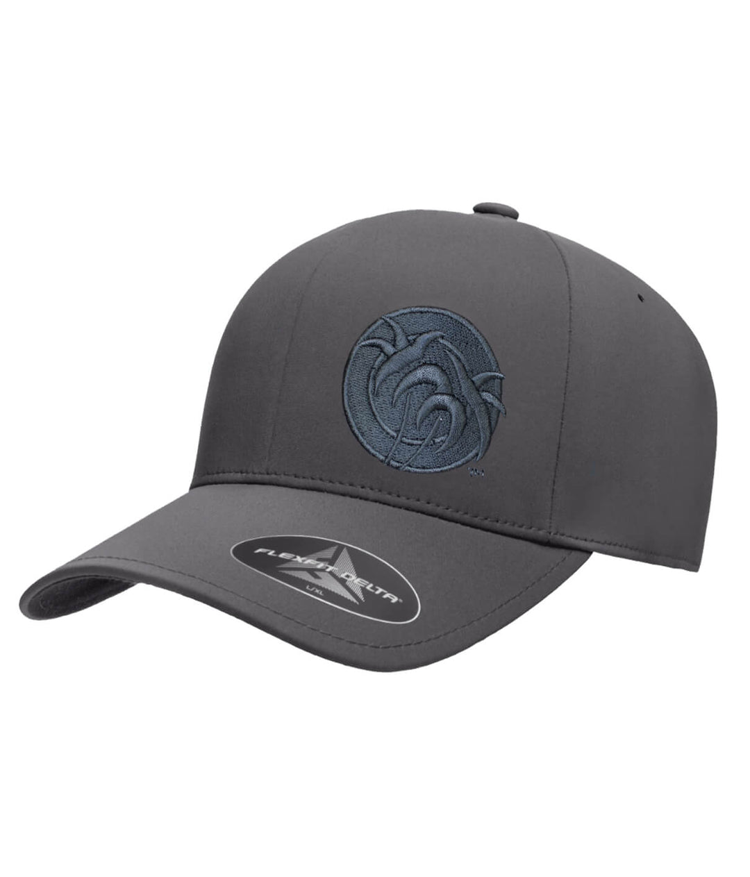 Gray Flexfit baseball hat featuring the embroidered Tone Palm design on the front left panel.