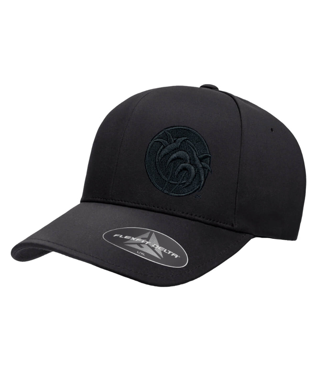 NICERIDE "Tone" Flexfit baseball hat in black with palm design, front view.