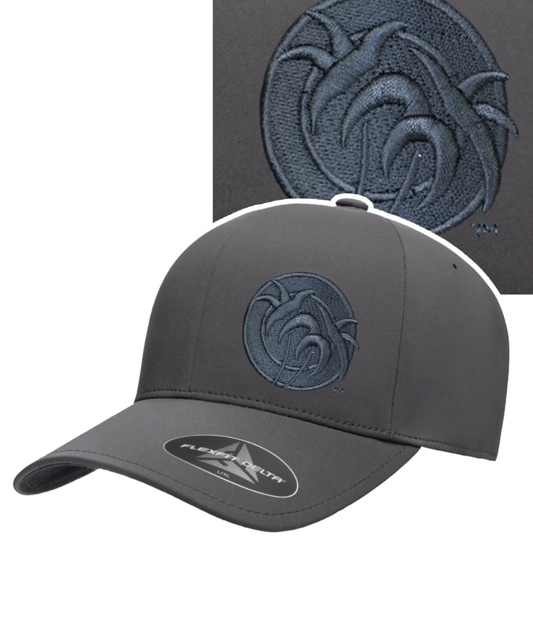 Gray Flexfit baseball hat with embossed &