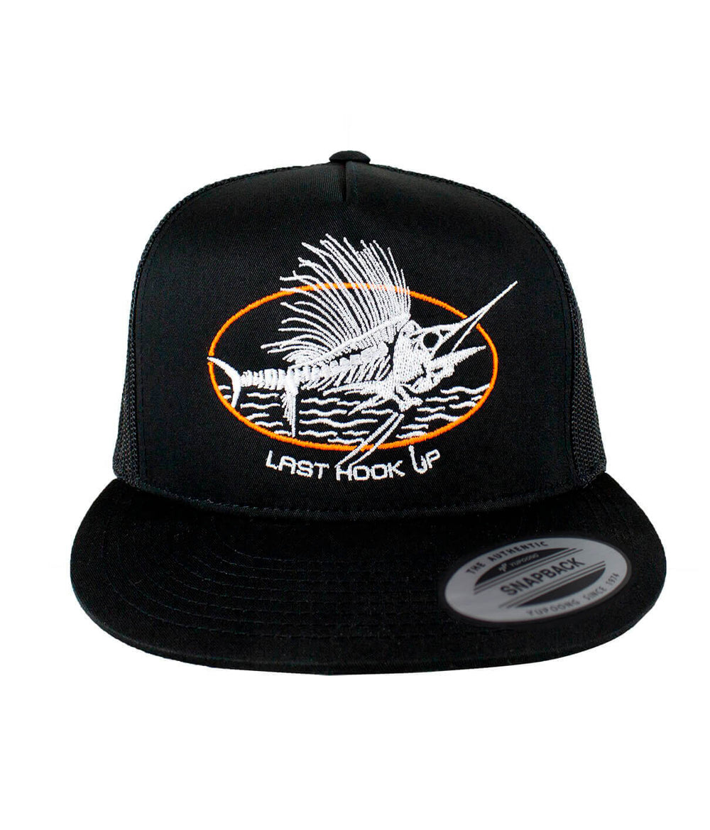 6006 Classic Snapback Trucker Hat featuring 'Last Hook Up' design, a stylish hat for everyday wear.