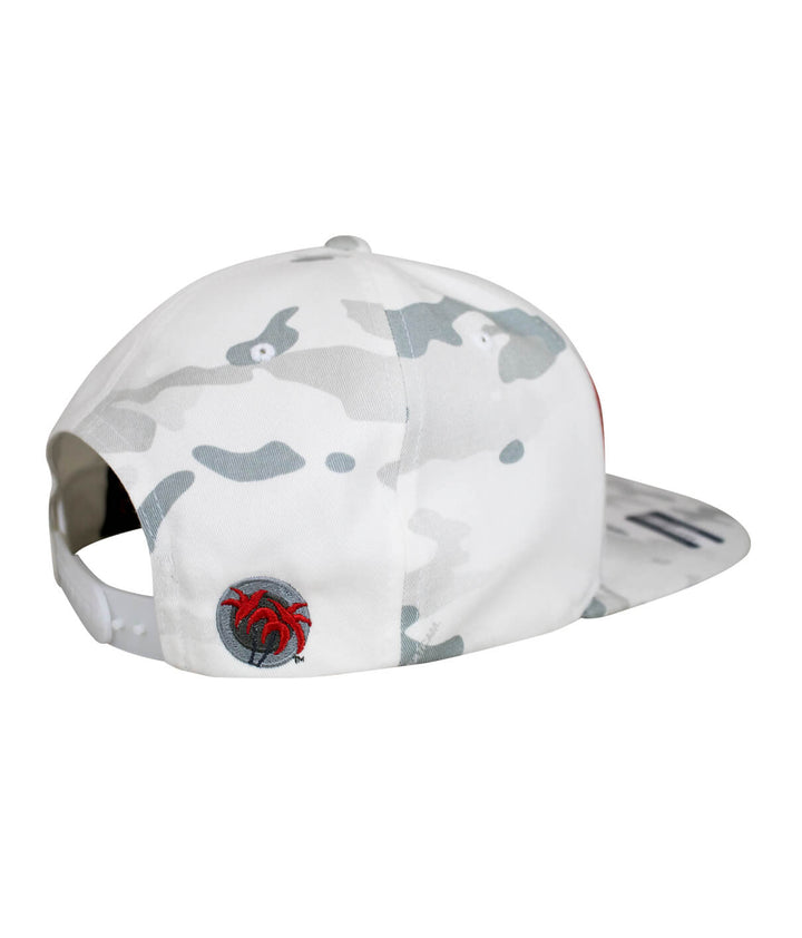 Back view of the NICERIDE Horsepower unisex snapback hat in white camo with logo detail.
