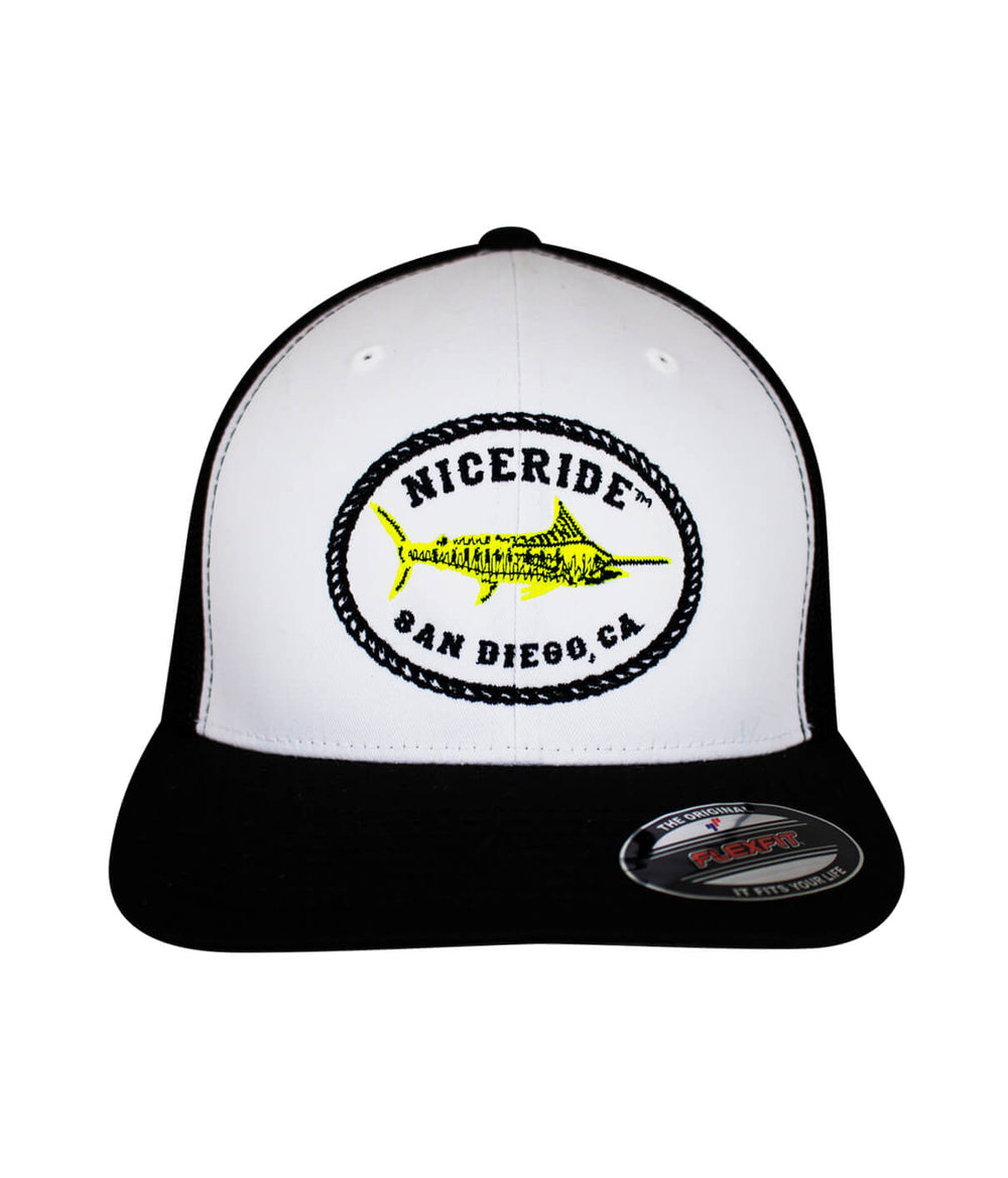 Reeling it In Meshback Flexfit Hat featuring NICERIDE's embroidered design and Palm logo on the back.