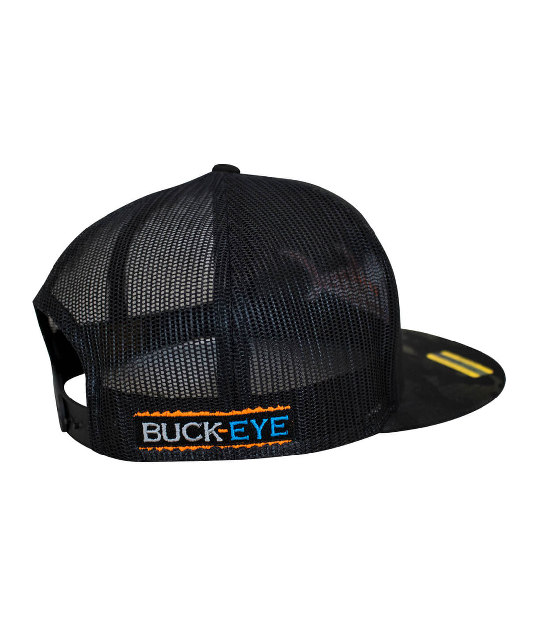 Back view of the "Buck-Eye Glory" unisex snapback trucker hat with embroidered logo.