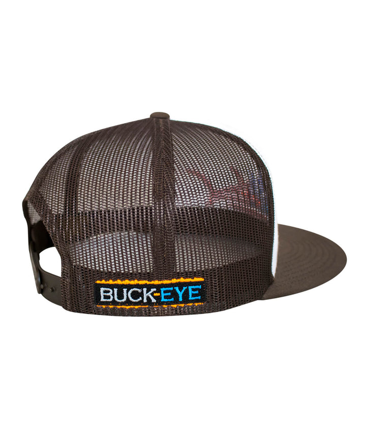 Back view of the "Buck-Eye Glory" unisex snapback trucker hat, showing the mesh panel and embroidered logo.