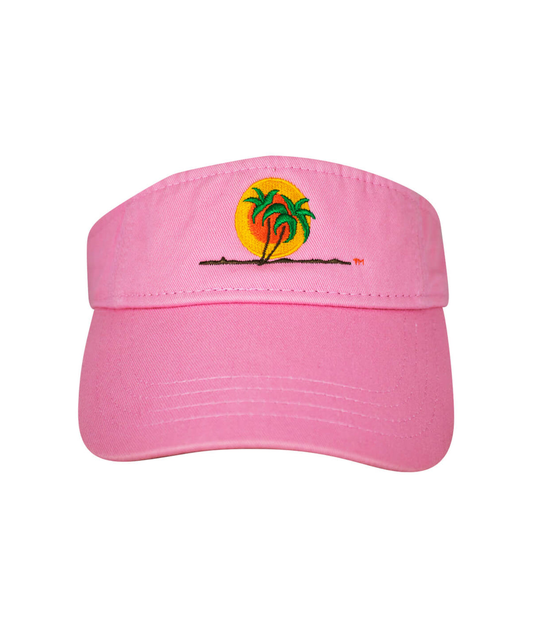 Classic Palm visor in pink with palm tree design and sun embroidery, 100% cotton fabric.