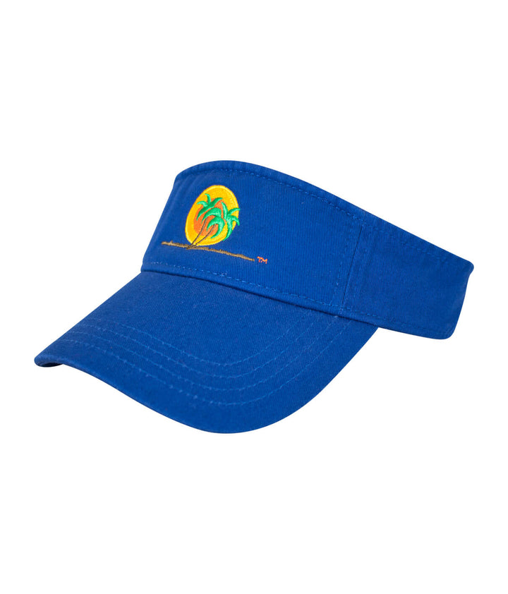 Classic Palm visor in blue with embroidered logo, 100% cotton, perfect for sunny days.