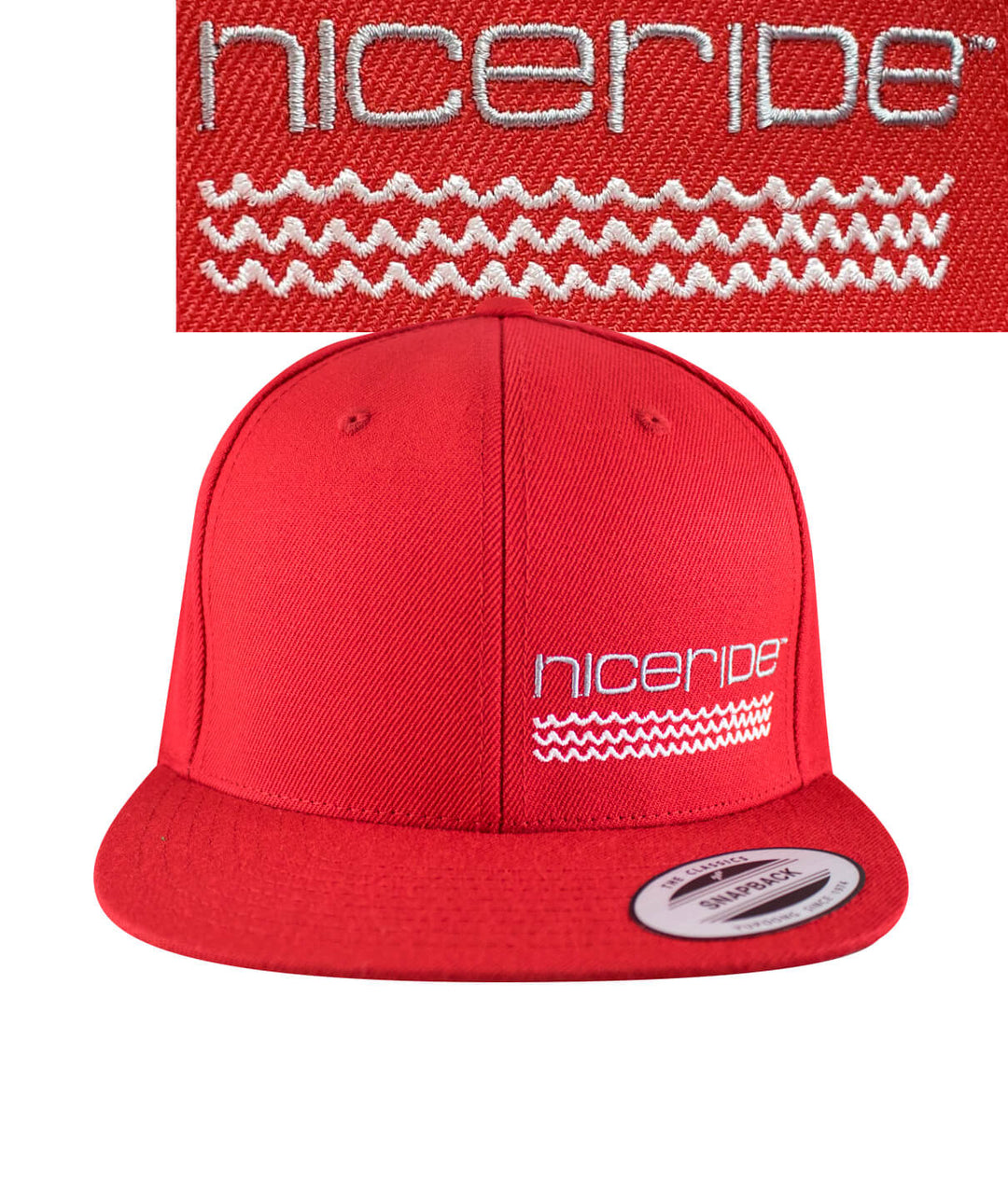 On The Water Snapback Hat featuring NICERIDE's logo and embroidered design, a stylish hat for outdoor enthusiasts.
