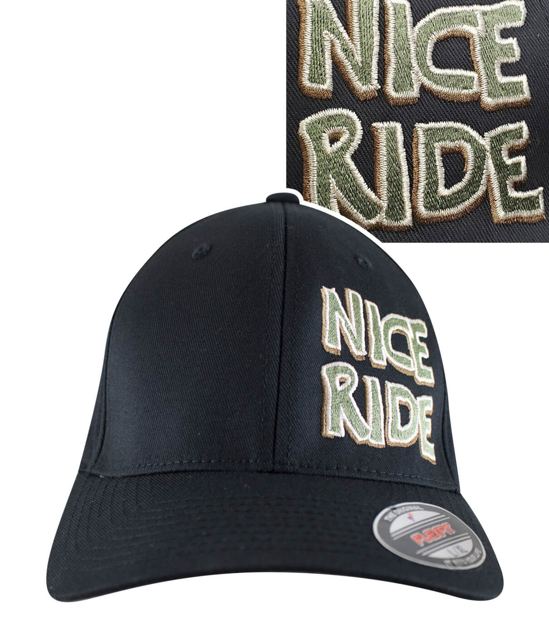 CR Ride Black Classic Flexfit Hat featuring embroidered NICERIDE design on the front.