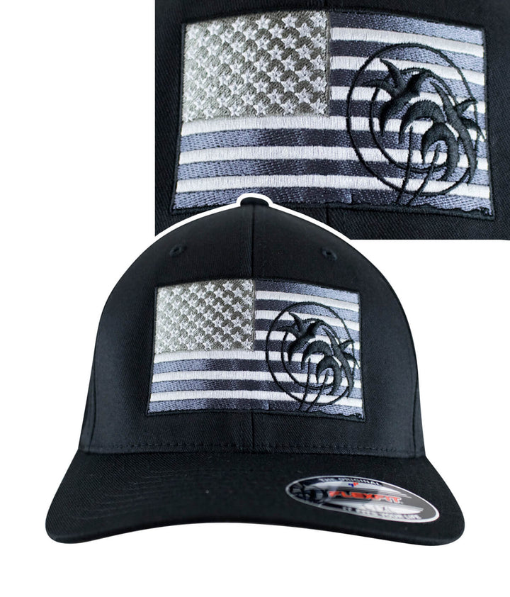 Strong Classic Flexfit hat featuring American flag embroidery and NICERIDE logo on front and back.