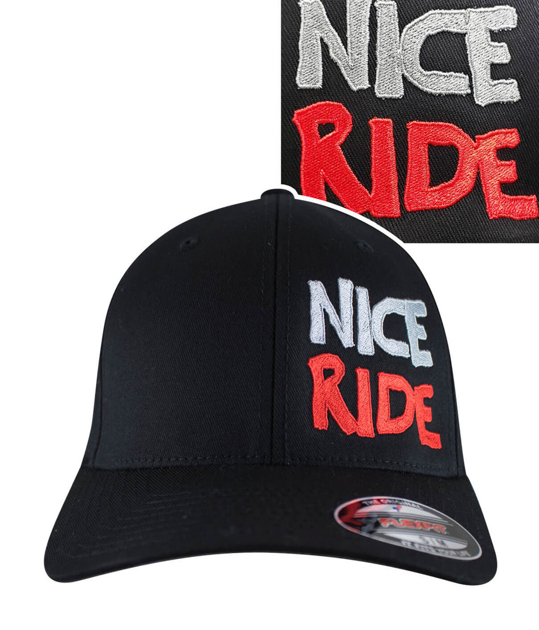 CR Ride Black Classic Flexfit Hat with embroidered NICE RIDE design on the front.