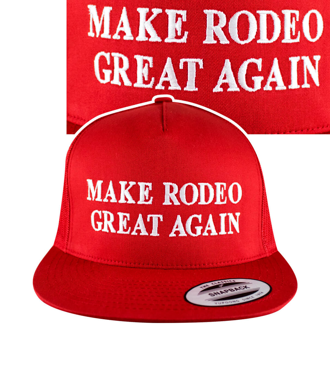 Red trucker hat with &