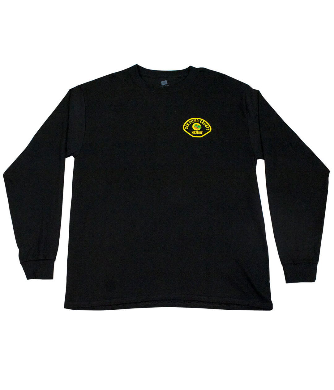 The Badge - Hanes Pre-Shrunk 100% Cotton Long Sleeve Shirt in black color featuring NICERIDE&