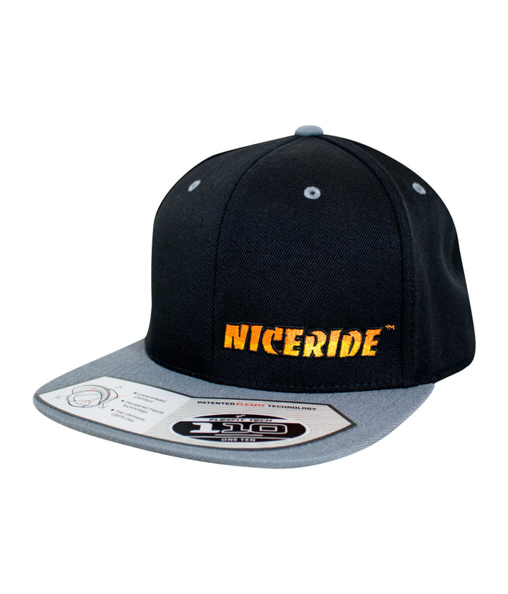 Classic NICERIDE 110F Snapback hat with embroidered logo on the front and gray visor.
