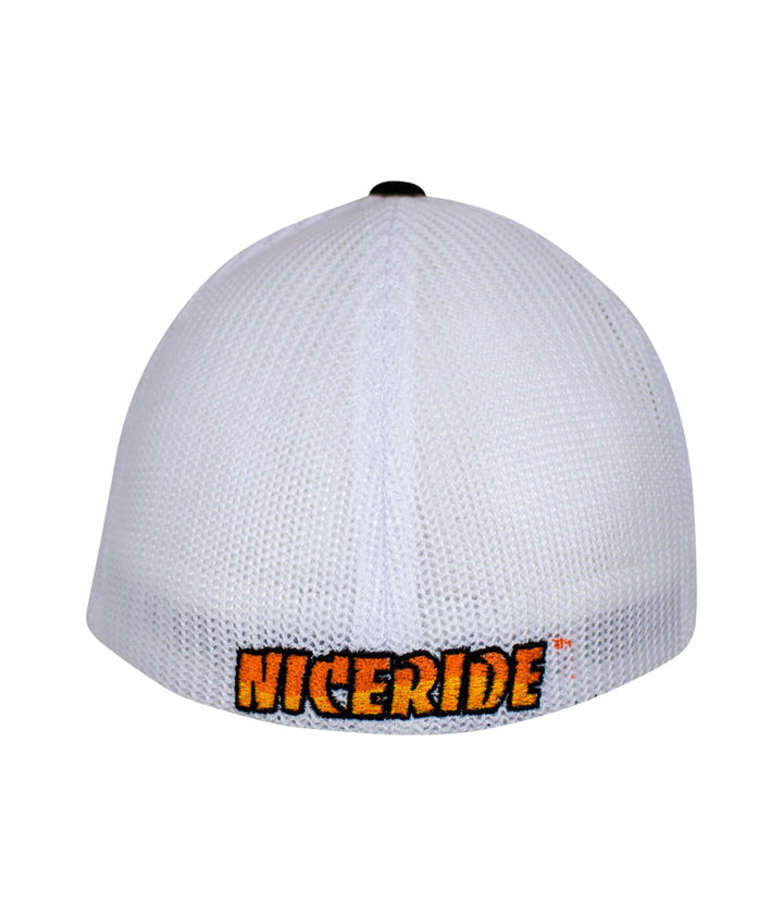 Back view of a Classic Palm Meshback Flexfit Hat with NICERIDE logo embroidered on the back of the hat.