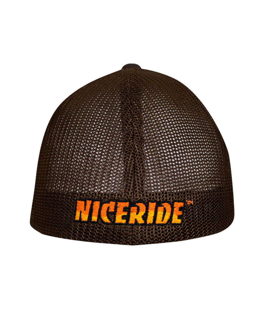 Back view of the NICERIDE Classic Palm Meshback Flexfit Hat showcasing the embroidered logo, perfect hat for outdoor activities.