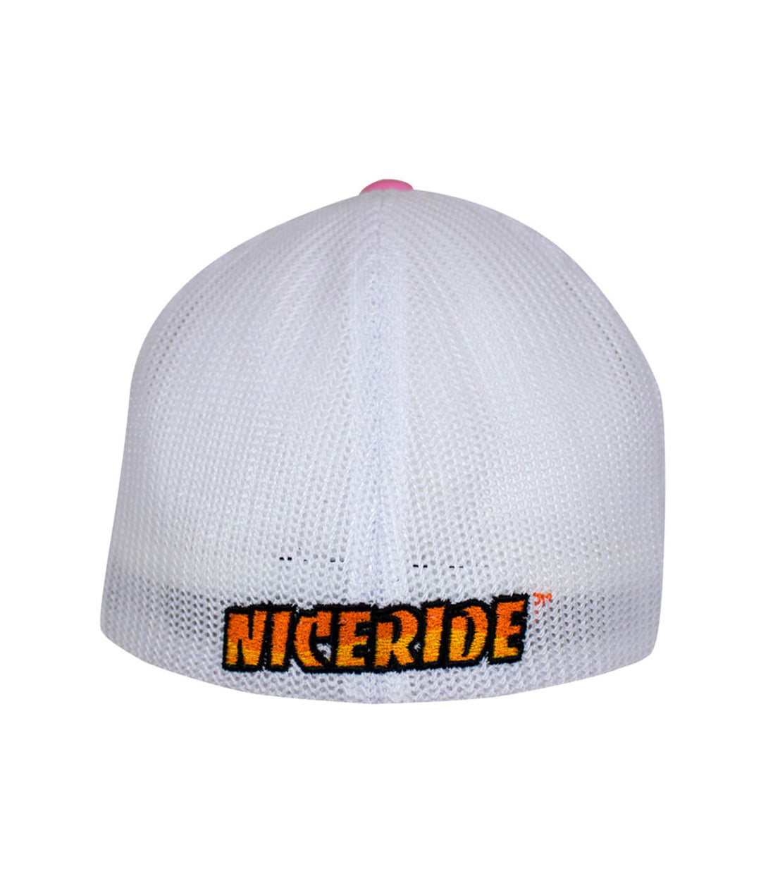 Back view of NICERIDE Classic Palm Meshback Flexfit hat showcasing the embroidered logo.