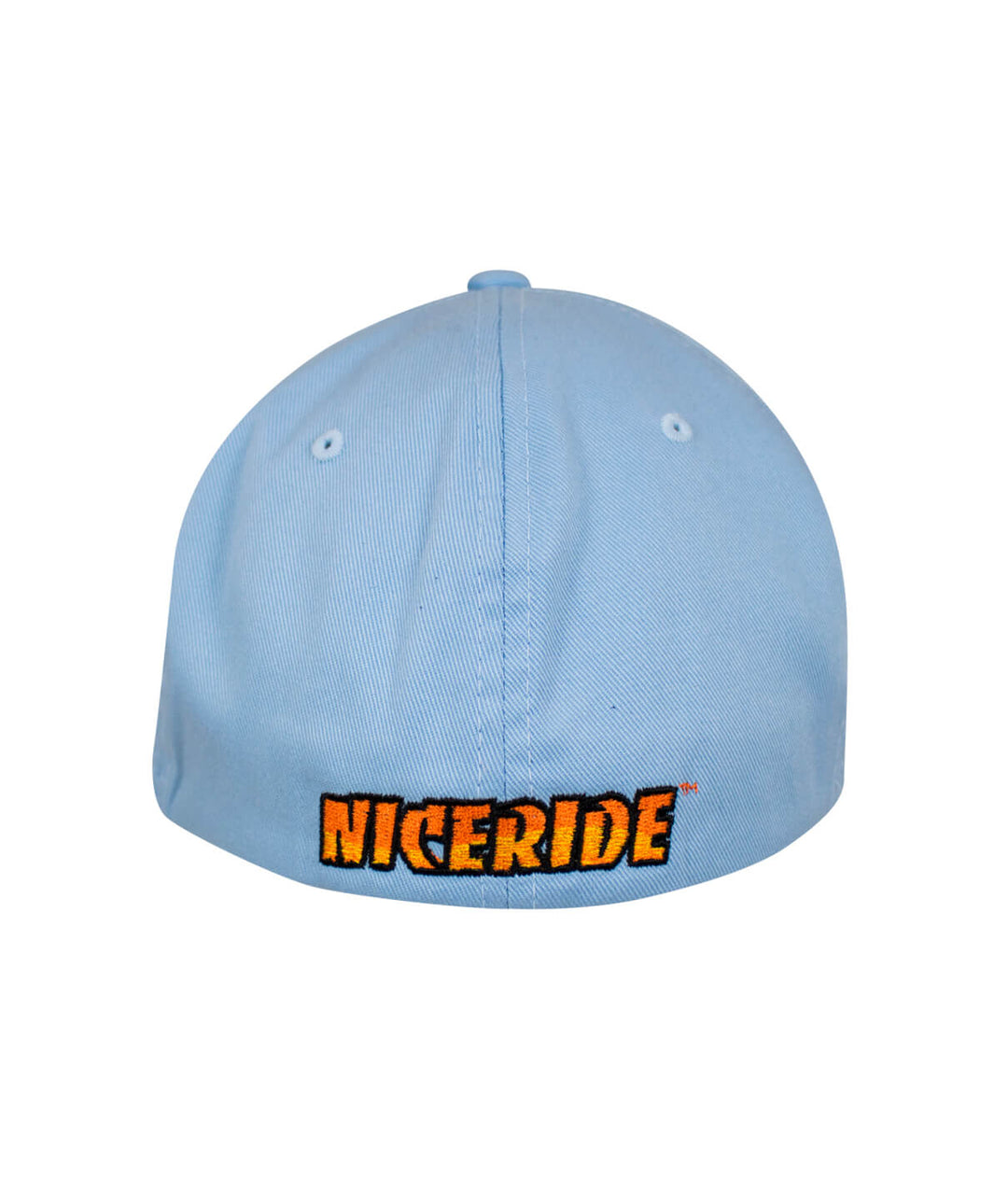 Back view of NICERIDE Classic Palm hat, showing embroidered logo on a light blue Baseball Cap.