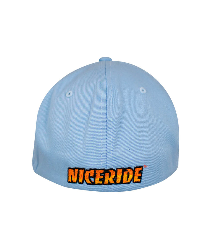 Back view of NICERIDE Classic Palm hat, showing embroidered logo on a light blue Baseball Cap.