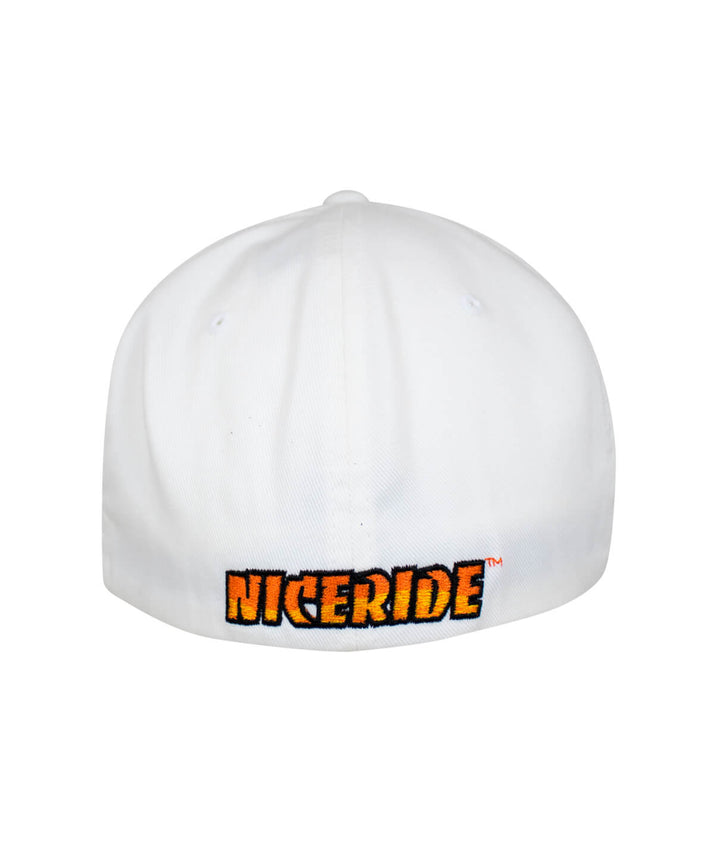 Back view of NICERIDE classic palm hat featuring embroidery on a white background.