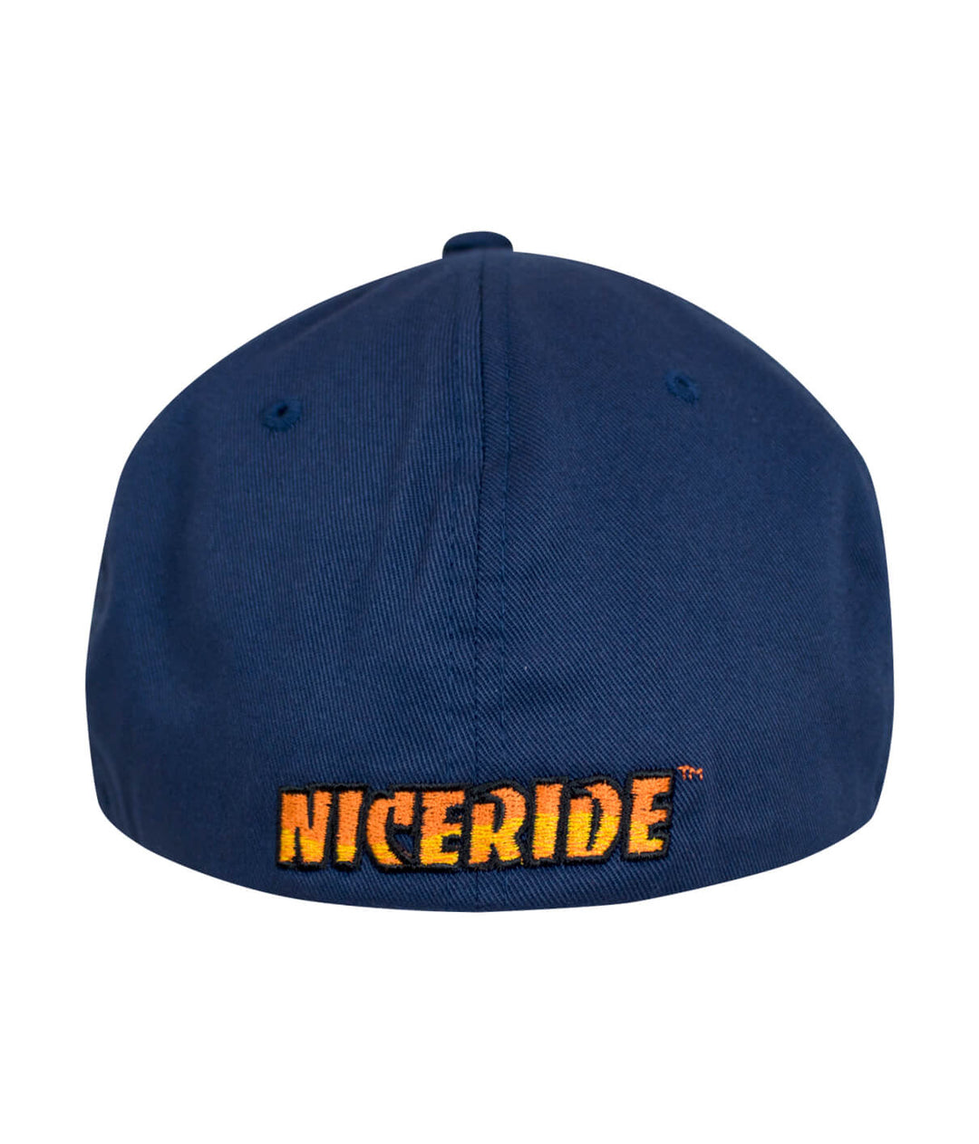Back view of NICERIDE Classic Flexfit hat showing embroidered logo on navy fabric.