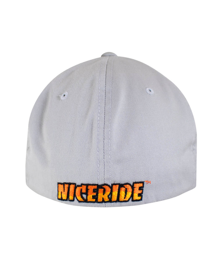 Back view of NICERIDE embroidered on Classic Palm hat, a classic Flexfit style baseball cap.