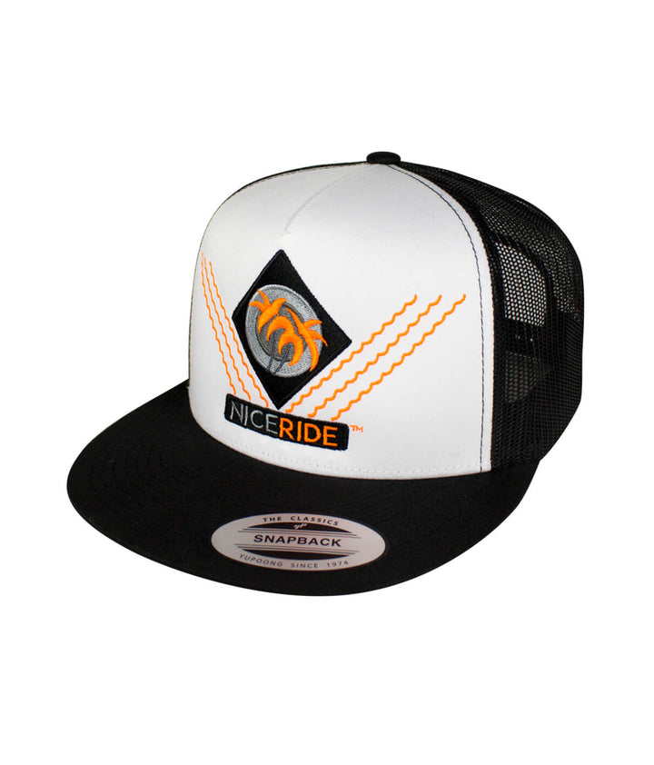 Diamond Head Trucker Hat featuring NICERIDE design, snapback style, perfect for casual wear and outdoor activities.