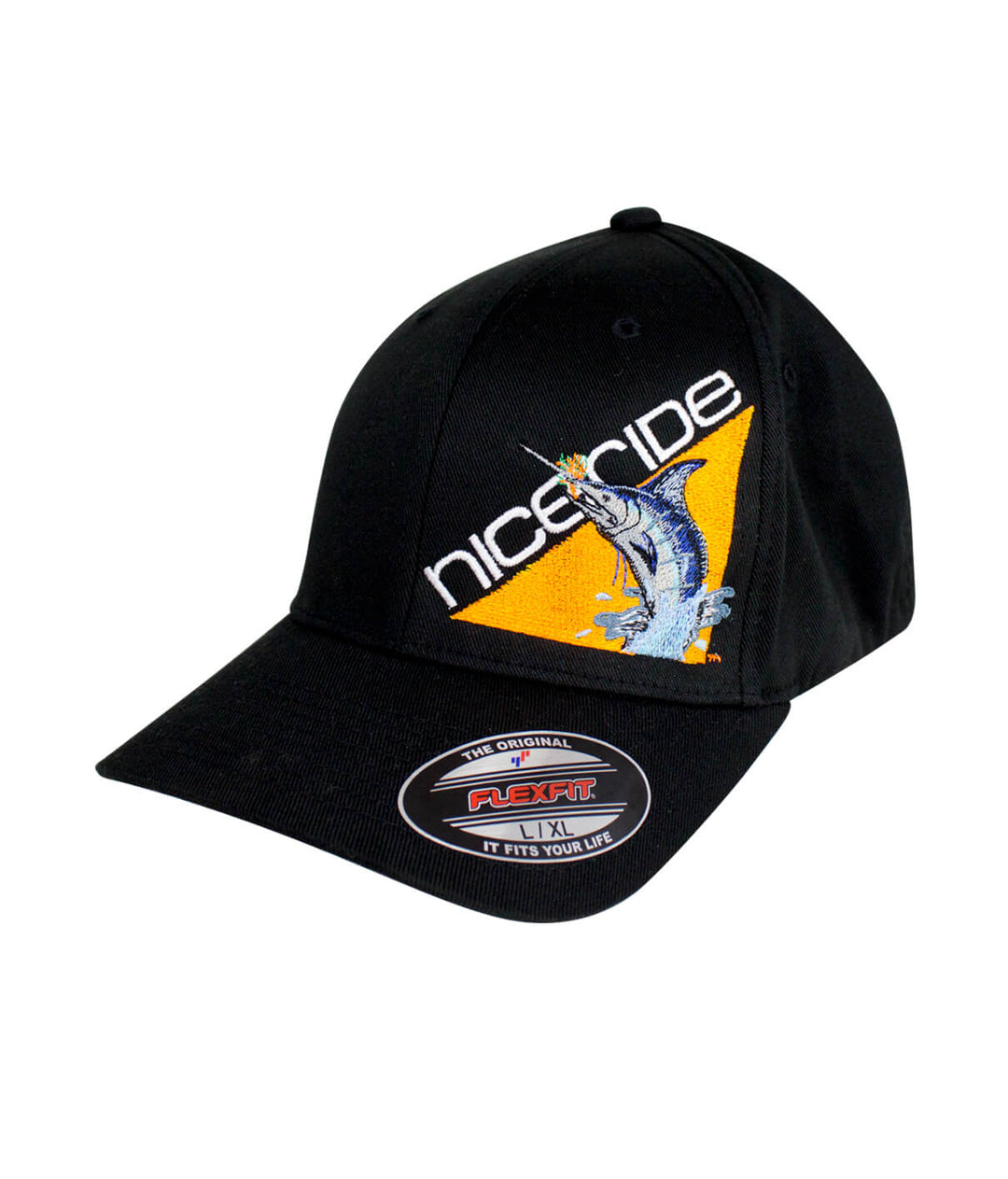 Fin, Set, Sail Classic Flexfit Hat with NICERIDE design and palm logo, perfect for outdoor activities.