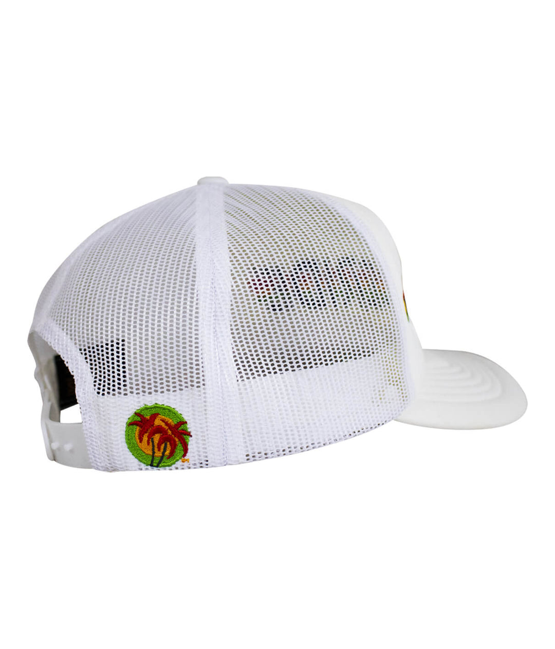 Back view of the Lion Tamer Foam Trucker Cap, showcasing the Blacked Out Classic Palm Logo and mesh design.