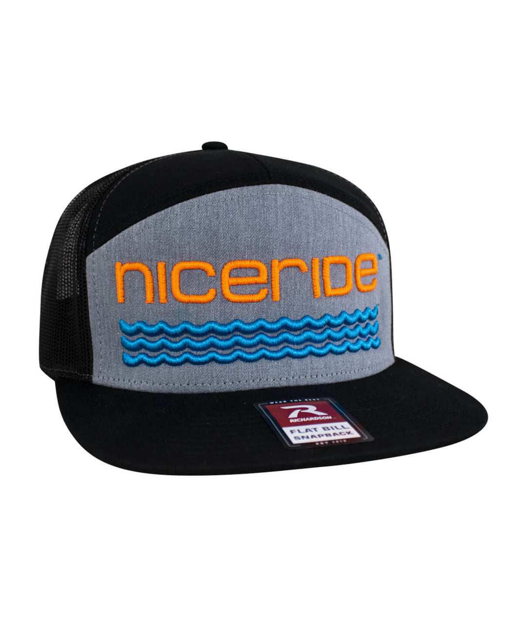On The Water - 3D Center trucker snapback cap featuring neon orange &