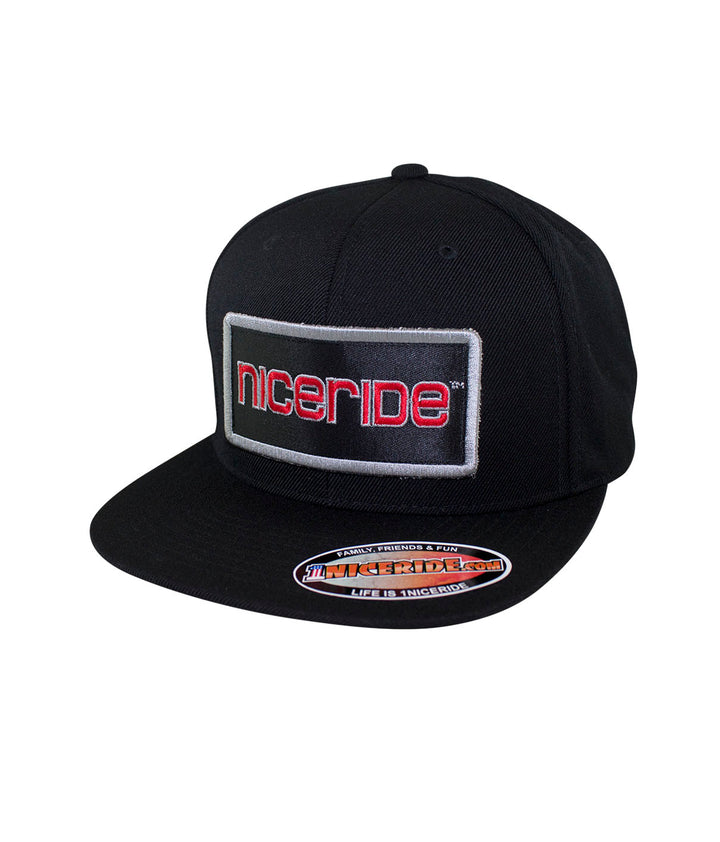 Tower Patch snapback hat from NICERIDE featuring embroidered logo, classic black baseball cap design.