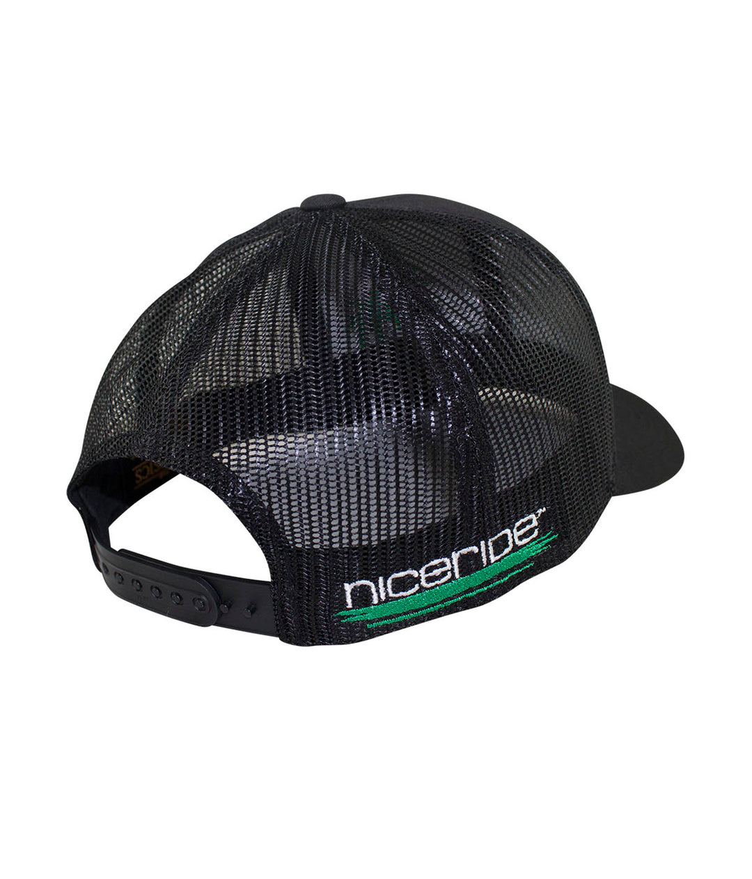 Back view of NICERIDE Retro Trucker Hat, showcasing the embroidered logo and mesh design, perfect hat for outdoor activities.