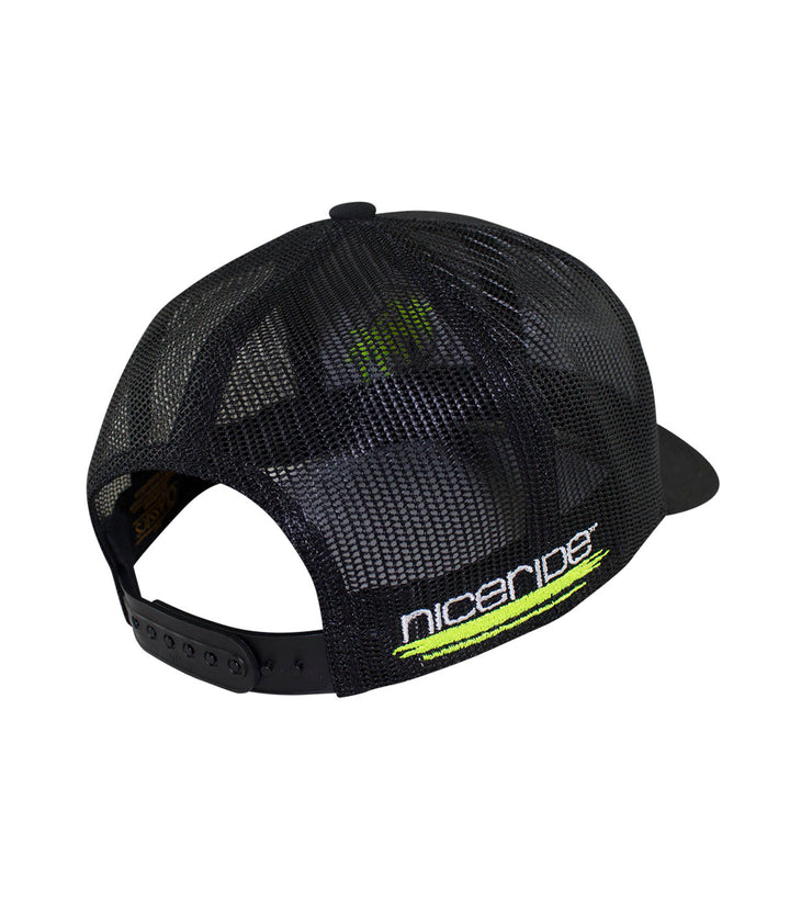 Back view of the Blade Retro Trucker Hat showing NICERIDE logo, perfect hat for casual wear.