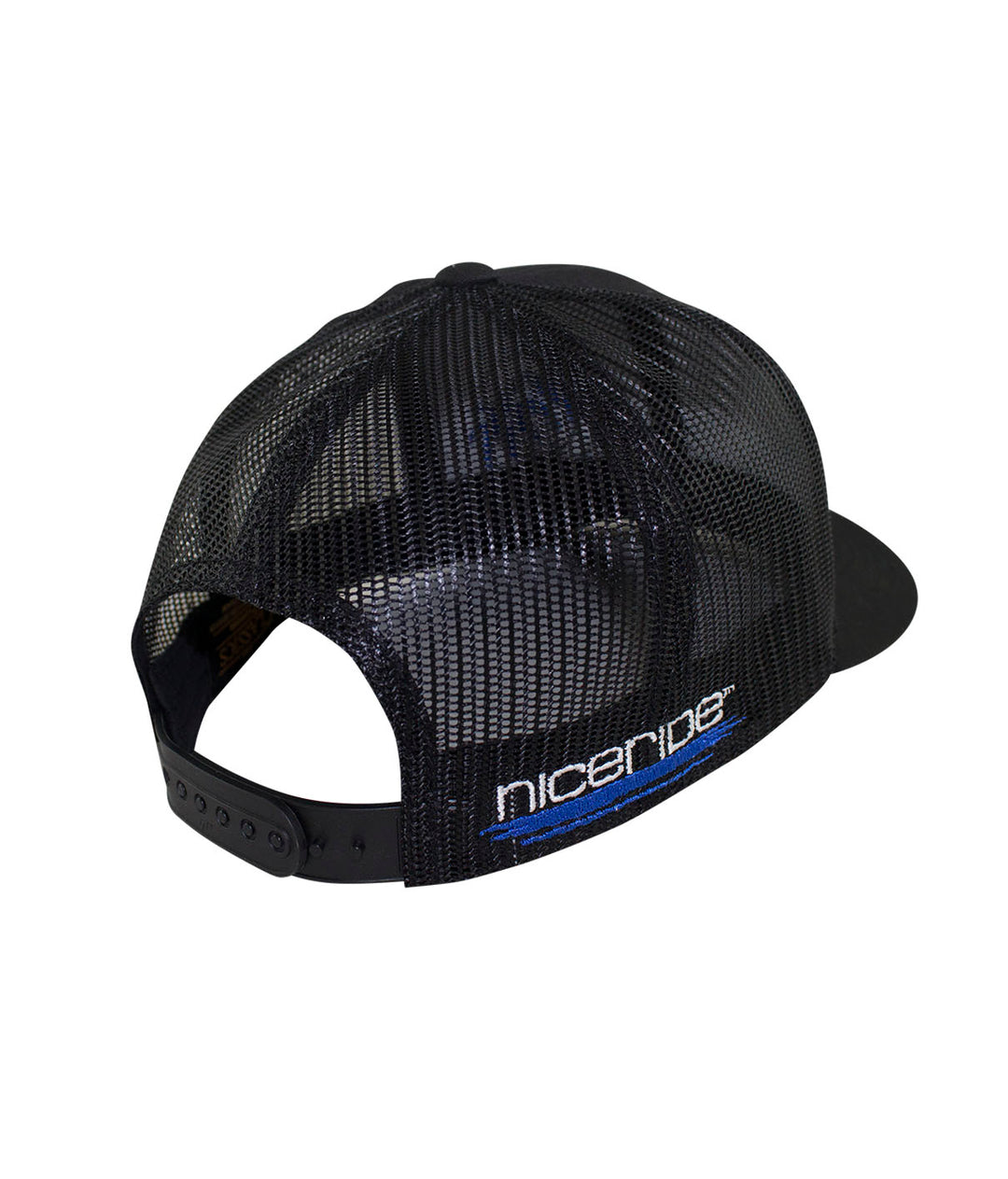 Back view of the Blade Retro Trucker Hat with NICERIDE logo in colored accents, perfect hat for casual wear.