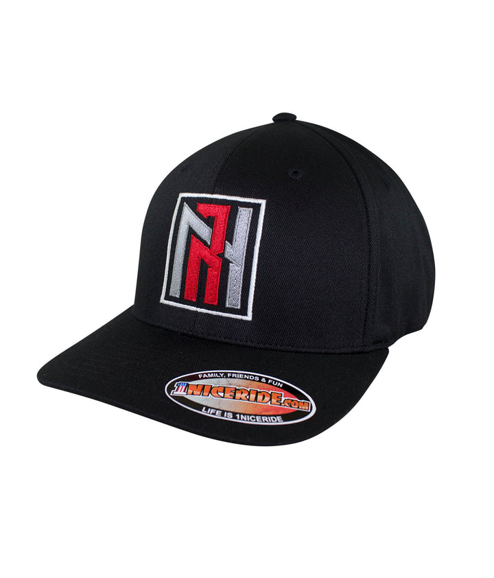 N-R Red Classic Flexfit hat featuring embroidered logo with red accents, designed and shipped in the USA.