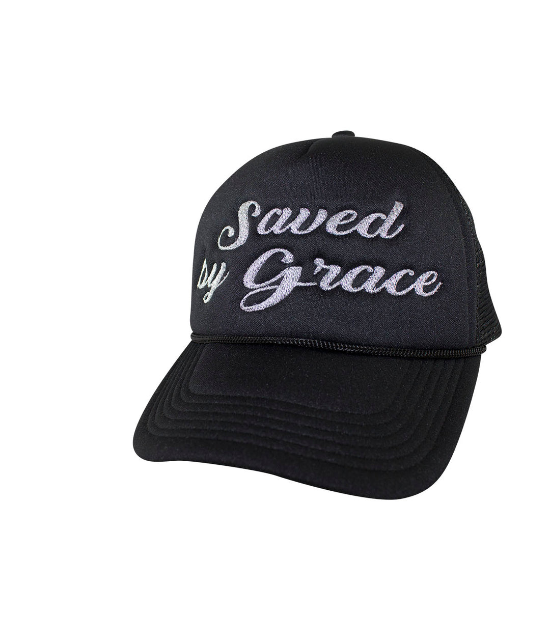 Saved by Grace Foam Trucker Hat, embroidered hat with NICERIDE on the side, designed in the USA.