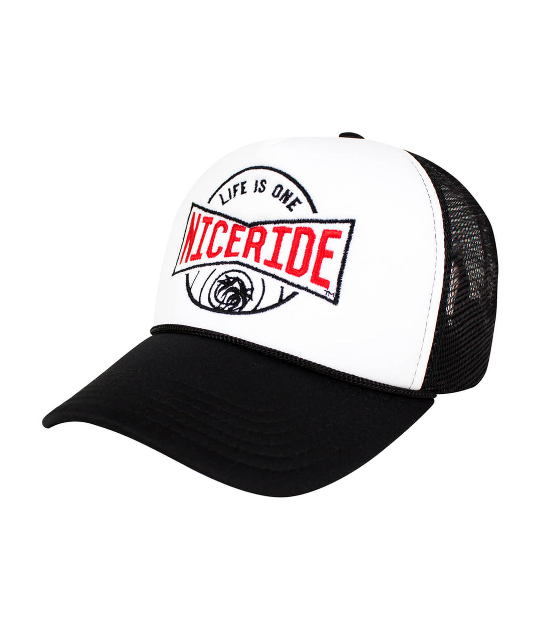 Foam Trucker Hat with NICERIDE logo, perfect for stylish hat enthusiasts.