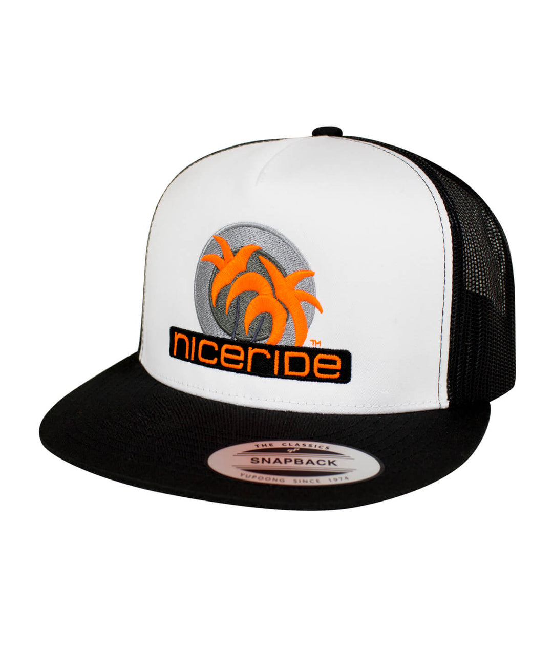Metro Palm Trucker Baseball Cap by NICERIDE, a stylish hat featuring embroidered palm design and snapback closure.